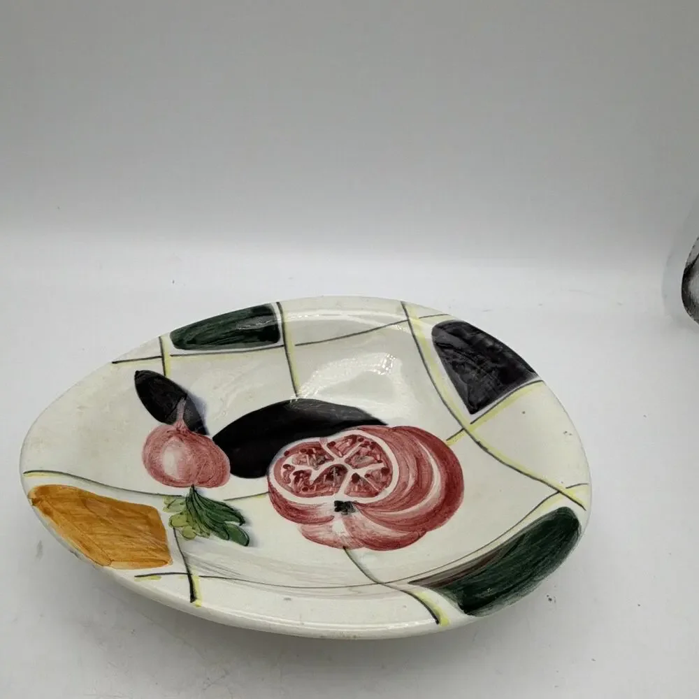 Hand Painted Fruit Pattern Ceramic Bowl White/Multicolor Glossy MPN 9890
